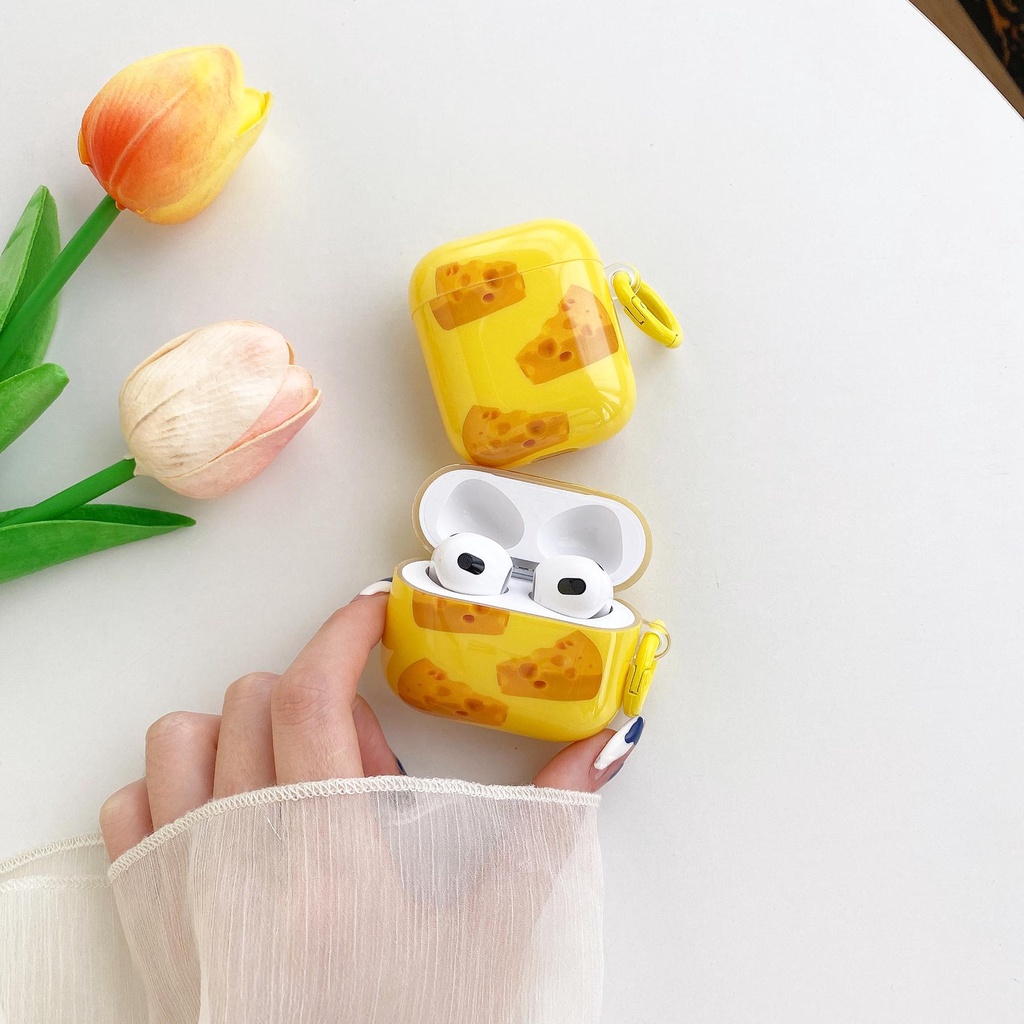 Vỏ Bảo Vệ Hộp Sạc Tai Nghe Bluetooth AirPods 1 2 pro 3 2021 Bằng Silicon IMD Mềm Hình Phô Mai Vàng Sáng Tạo