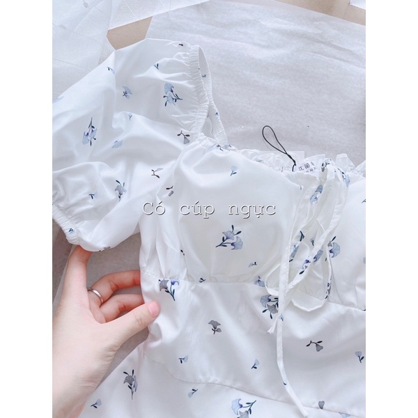 Váy đầm nữ trắng hoa nhí cúp ngực chun sau màu trắng | BigBuy360 - bigbuy360.vn