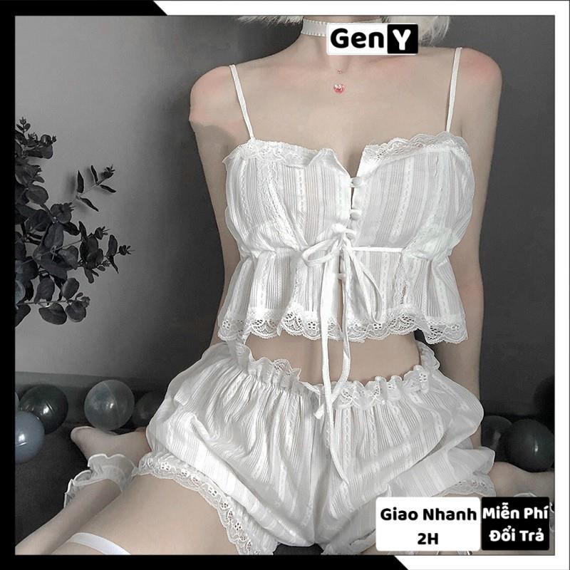 Đồ Ngủ Sexy 2 Dây GenY Bộ Đồ Nữ Mặc Nhà Gợi Cảm Chất Ren Mềm Mịn Hàng Cao Cấp