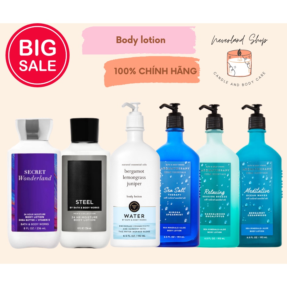 Dưỡng thể Lotion Noir, Dark kiss, Marble, Stone, Steel, Bourbon, Graphite, Sea Salt Bath And Body Works