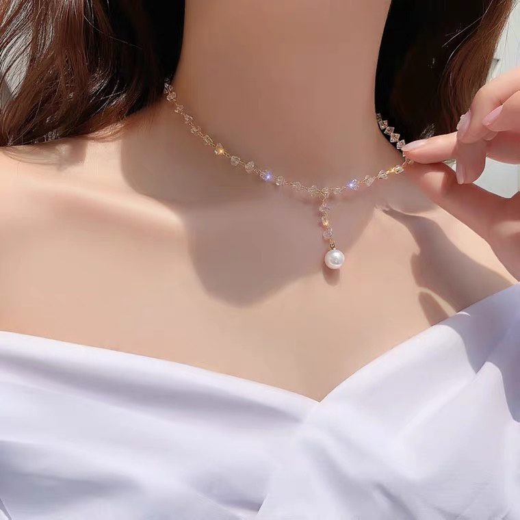 Vòng cổ Đính Hạt Ngọc Trai Nhân Tạo Thời Trang