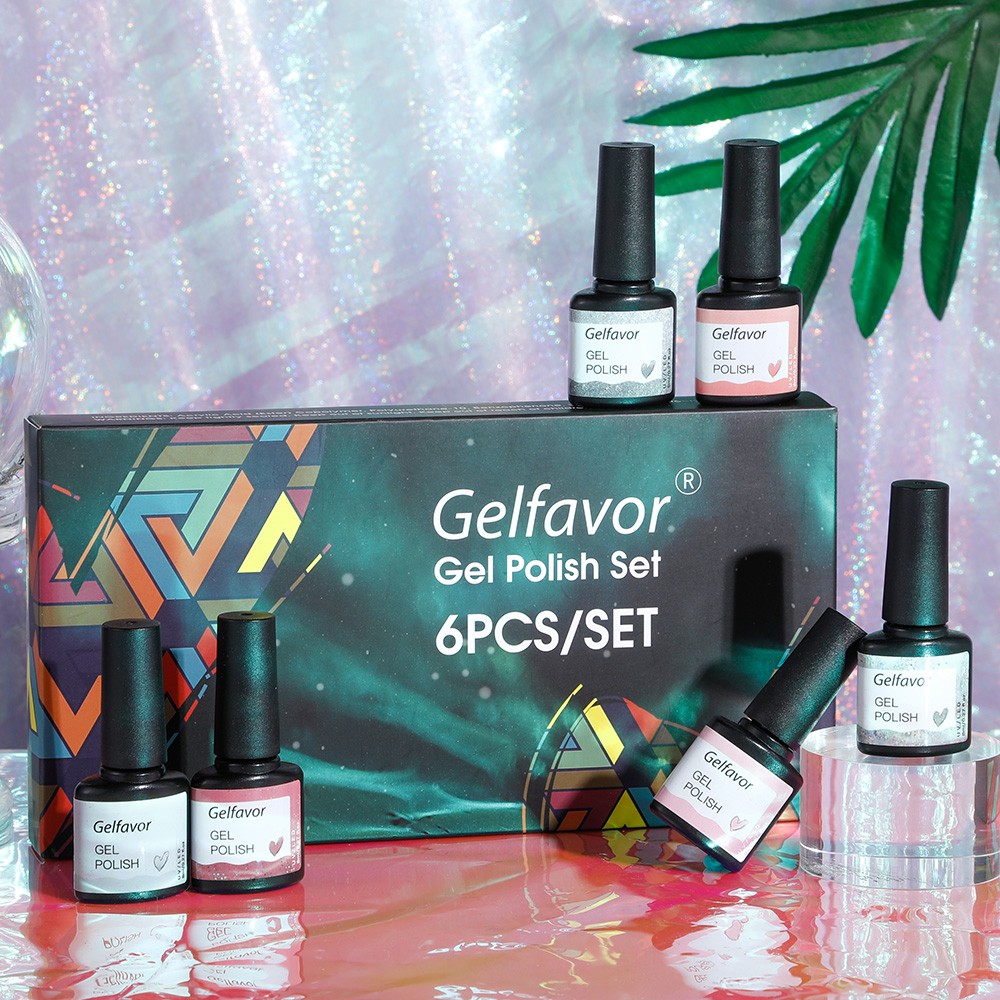 Set 6 sơn gel Gelfavor 8ml màu sáng cho thiết kế nghệ thuật móng tay sấy đèn LED / UV