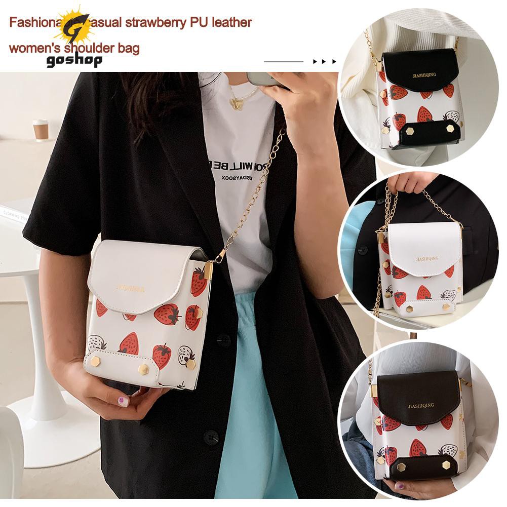 (GO ) Fashion Women PU Leather Printing Shoulder Crossbody Bag Ladies Chain Tote