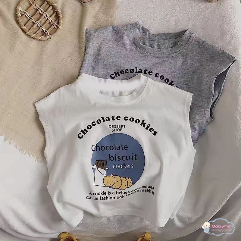 Áo Thun Cotton Không Tay In Hình Bánh Quy Dành Cho Bé Trai Gái