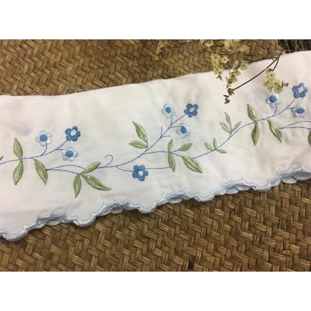 1m Vải Ren Cotton Thêu Họa Tiết Màu Trắng Và Xanh Dương Trang Trí Bàn Ăn