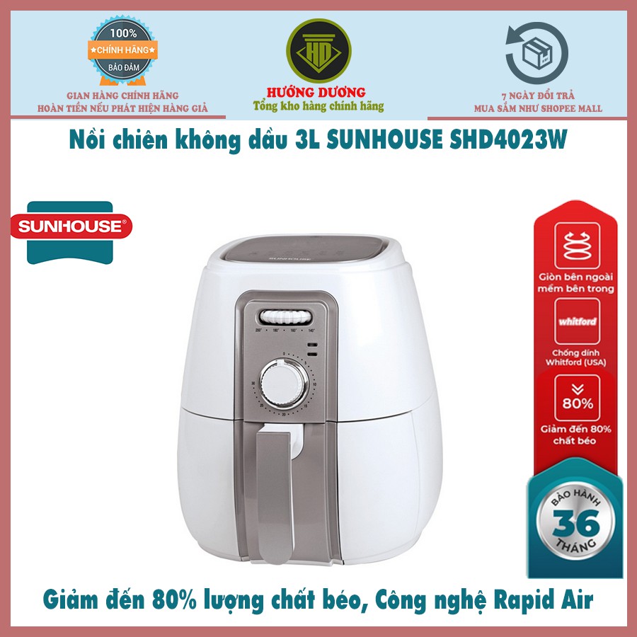 Nồi chiên không dầu giảm đến 80% chất béo dung tích 3L SUNHOUSE SHD4023W