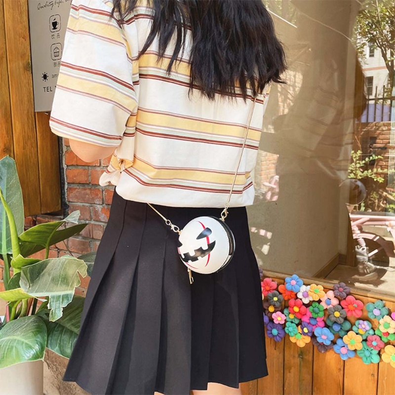 Túi Xách Da PU Hình Tròn Phối Dây Xích Đeo Vai Sành Điệu Cho Nữ