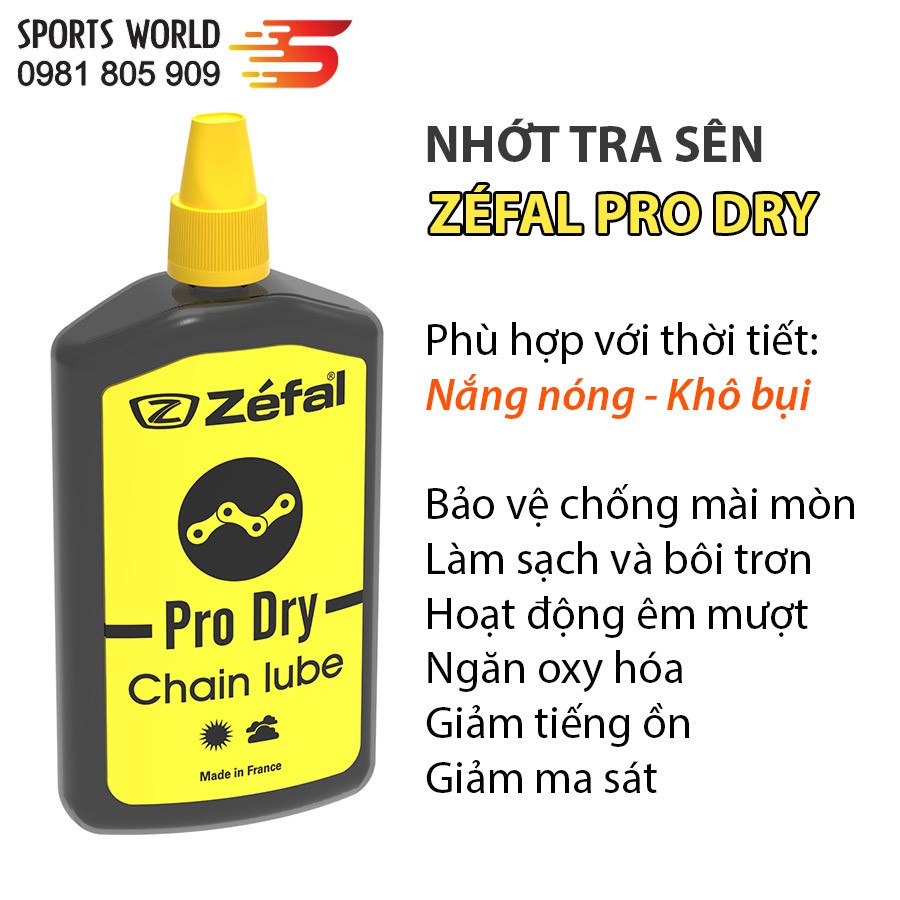 Dầu nhớt tra sên xe ZÉFAL PRO DRY 120ml ( Cho thời tiết nóng và khô )