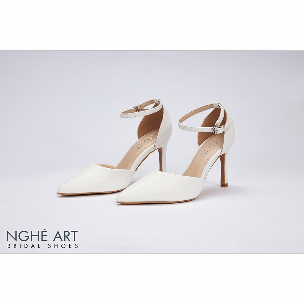 Giày cưới Nghé Art basic quai hậu 9 phân 340 trắng