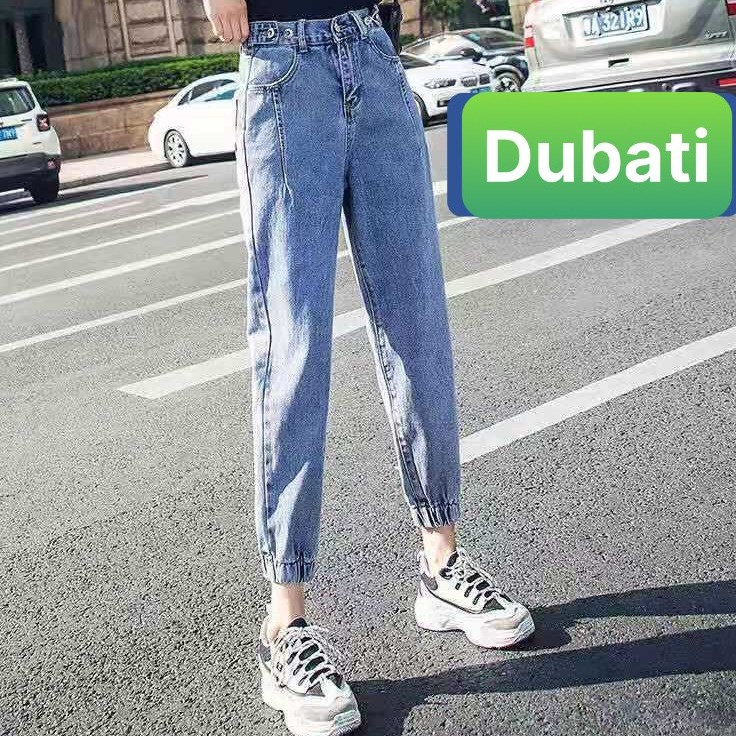 QUẦN BAGGY JEAN NỮ CHẤT BÒ LƯNG THUN XANH TÚM GẤU CO GIÃN  CAO CẤP DB-335 DUBATI FASHION