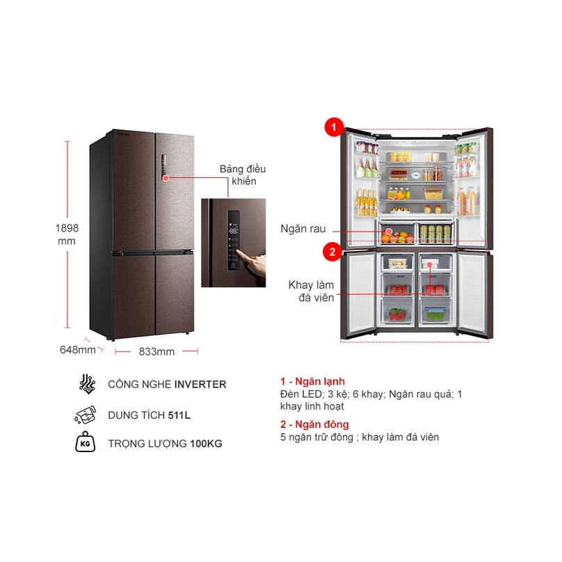 Tủ lạnh Toshiba Inverter 511 Lít GR-RF610WE-PMV-SG - Làm lạnh đa chiều, Kháng khuẩn, Miễn phí giao hàng.