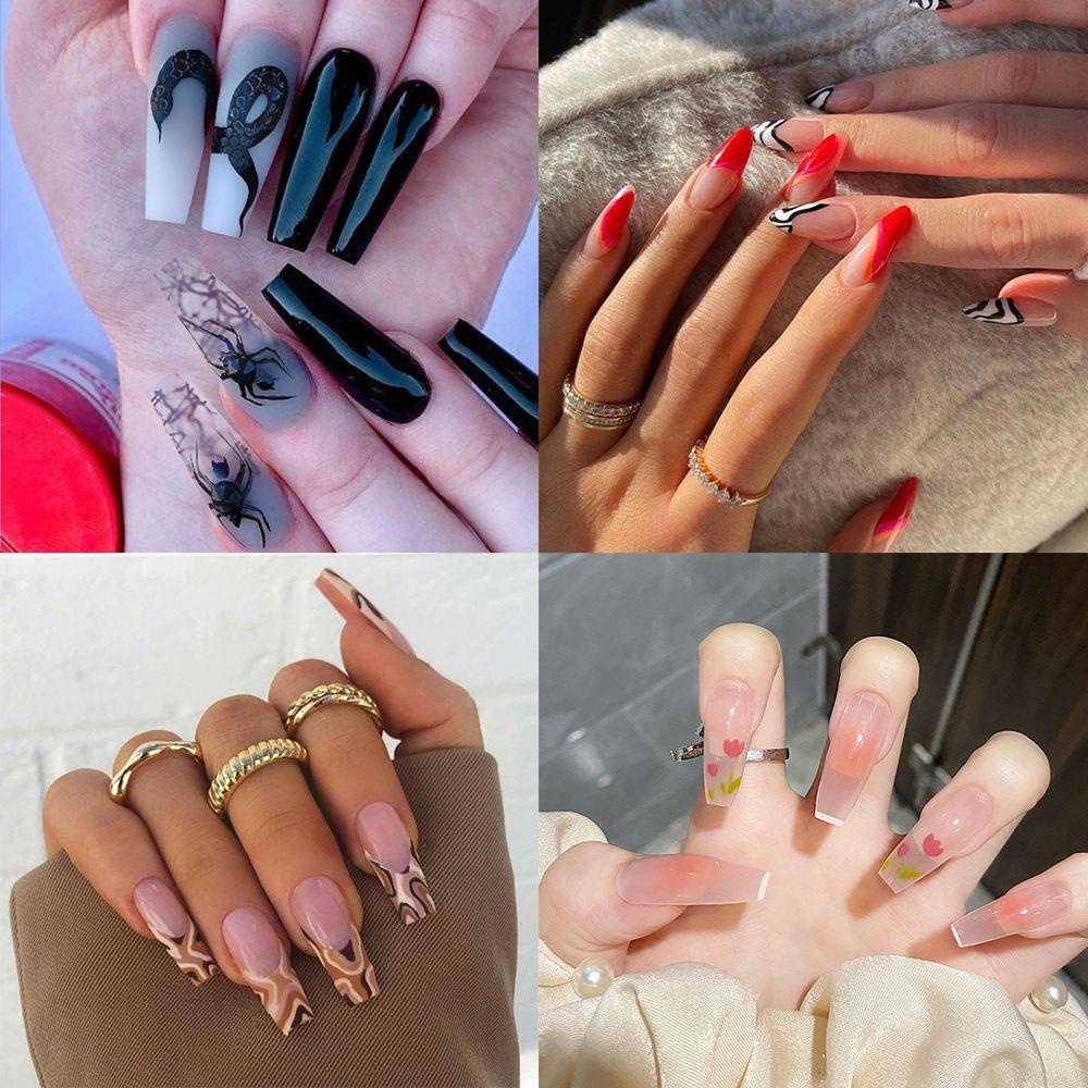 MIHAN1 Hộp 24 Móng Tay Giả Che Phủ Toàn Diện Dạng Nhấn Tiện Dụng