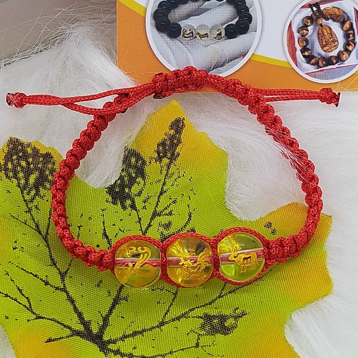 Vòng tết chỉ đỏ tam hợp Tỵ Dậu Sửu - Vòng tay tam hợp quý nhân 3 viên trắng - May mắn tài lộc