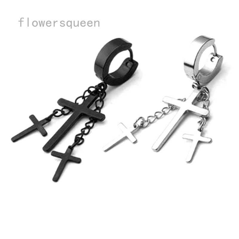 flowersqueen Bông Tai Nam Hình Chữ Thập Bằng Thép Không Gỉ