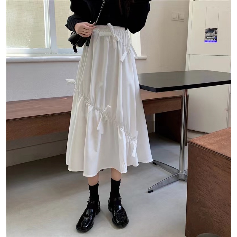 Chân Váy Dài Qua Gối Thắt Nơ Eo Phong Cách Retro Dành Cho Nữ