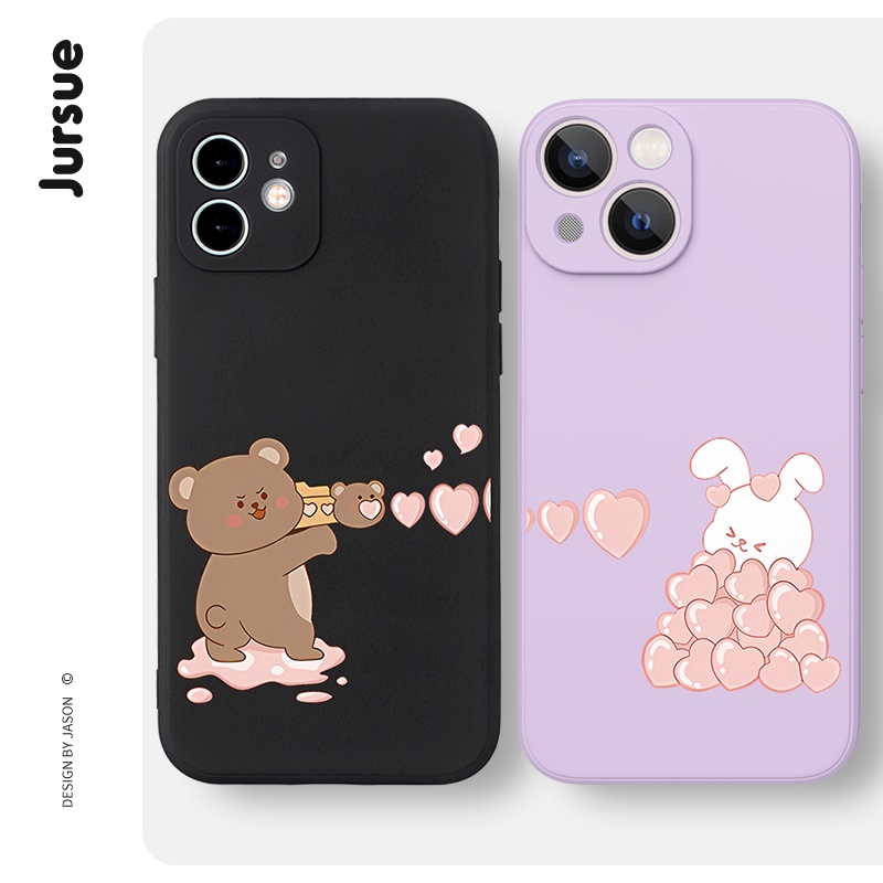Ốp điện thoại JURSUE hoạt hình cặp đôi dễ thương đẹp ngộ nghĩnh bựa Compatible for iPhone 14 13 12 11 Pro Max SE 2020 X XR XS 8 7 ip 6S 6 Plus kute XYH461