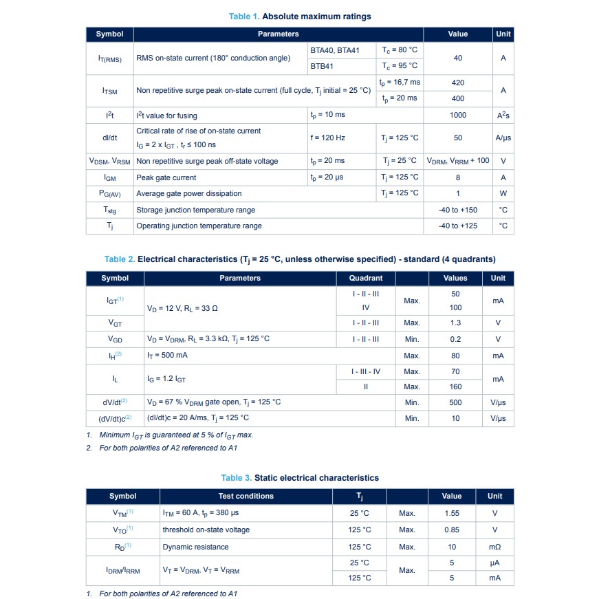 Triac BTA41-800B BTA41 800V 40A TO-3P chính hãng ST