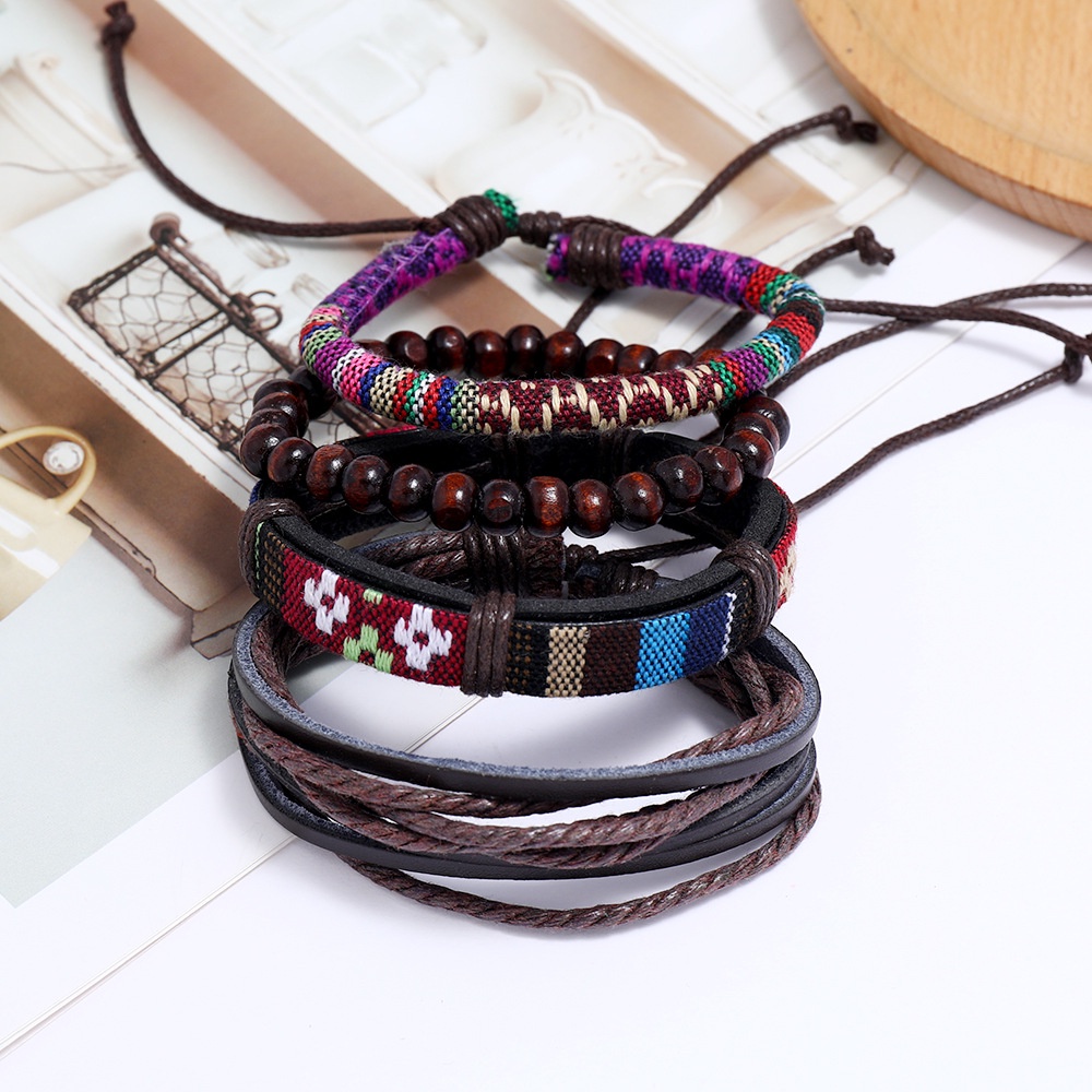 Combo 4 Vòng Đeo Tay THổ CẨm Vintage Unisex Nhiều Sợi