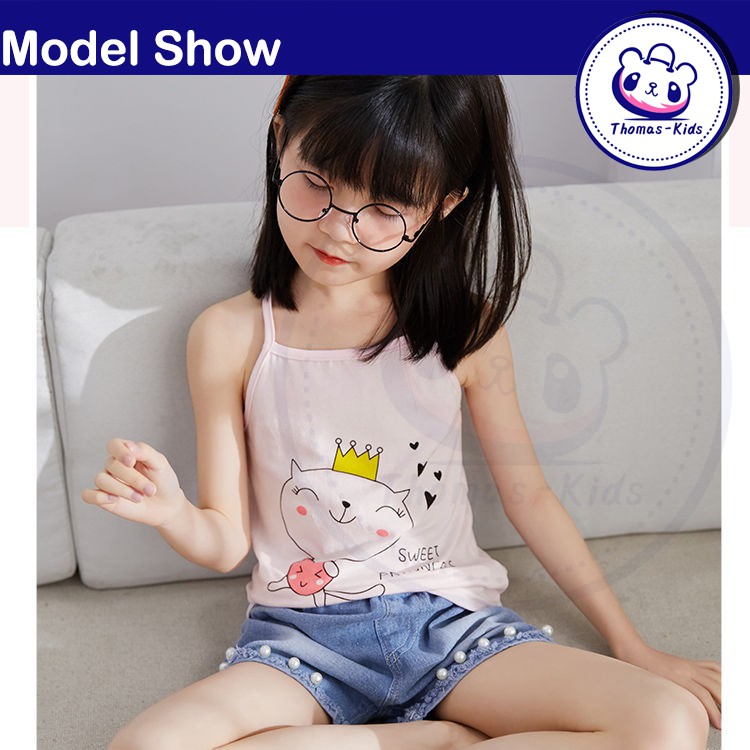 Áo Tank Top Cotton In Họa Tiết Hoạt Hình Thời Trang Cho Bé Gái 3-8 Tuổi