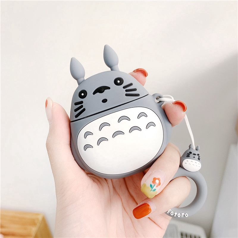 Vỏ silicone hình Totoro dễ thương bọc thay thế cho hộp sạc tai nghe Airpods 1 2 với vòng dây