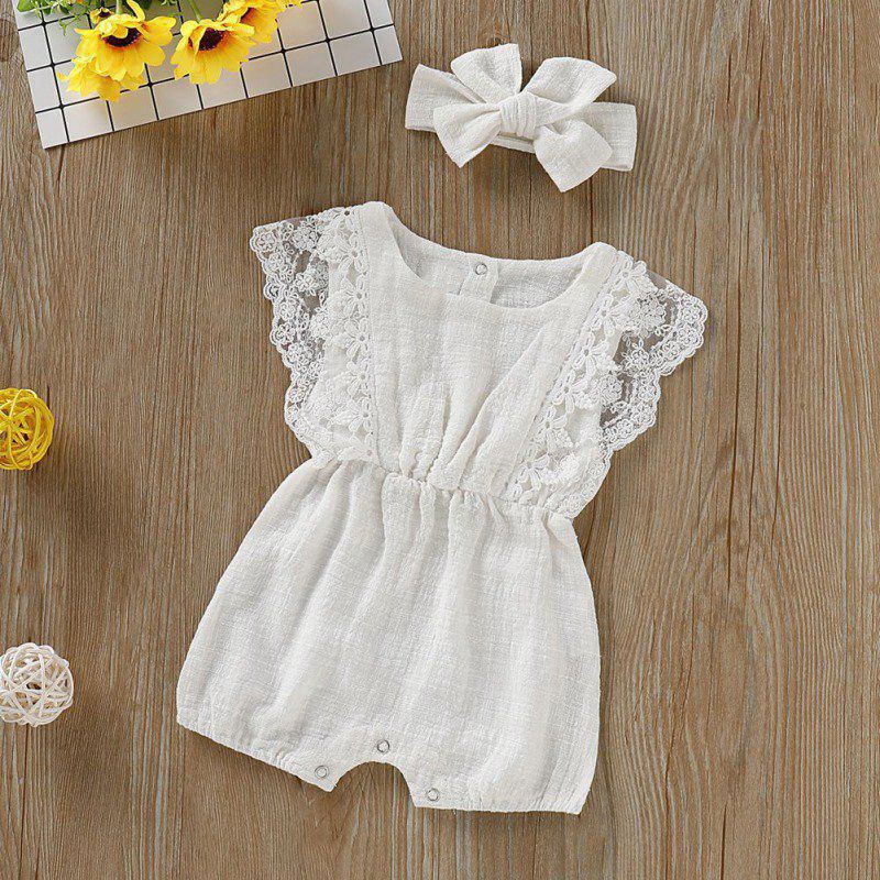 Set áo liền quần kèm băng đô thời trang xinh xắn cho bé gái.