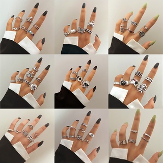 Set nhẫn màu bạc hóa trang thằng hề Poker phong cách hip hop rock vintage dành cho nữ