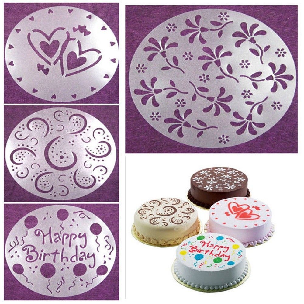 4PCS Bakery Tools Kitchen Heart Decorating Stencils Birthday Party Cake Mold