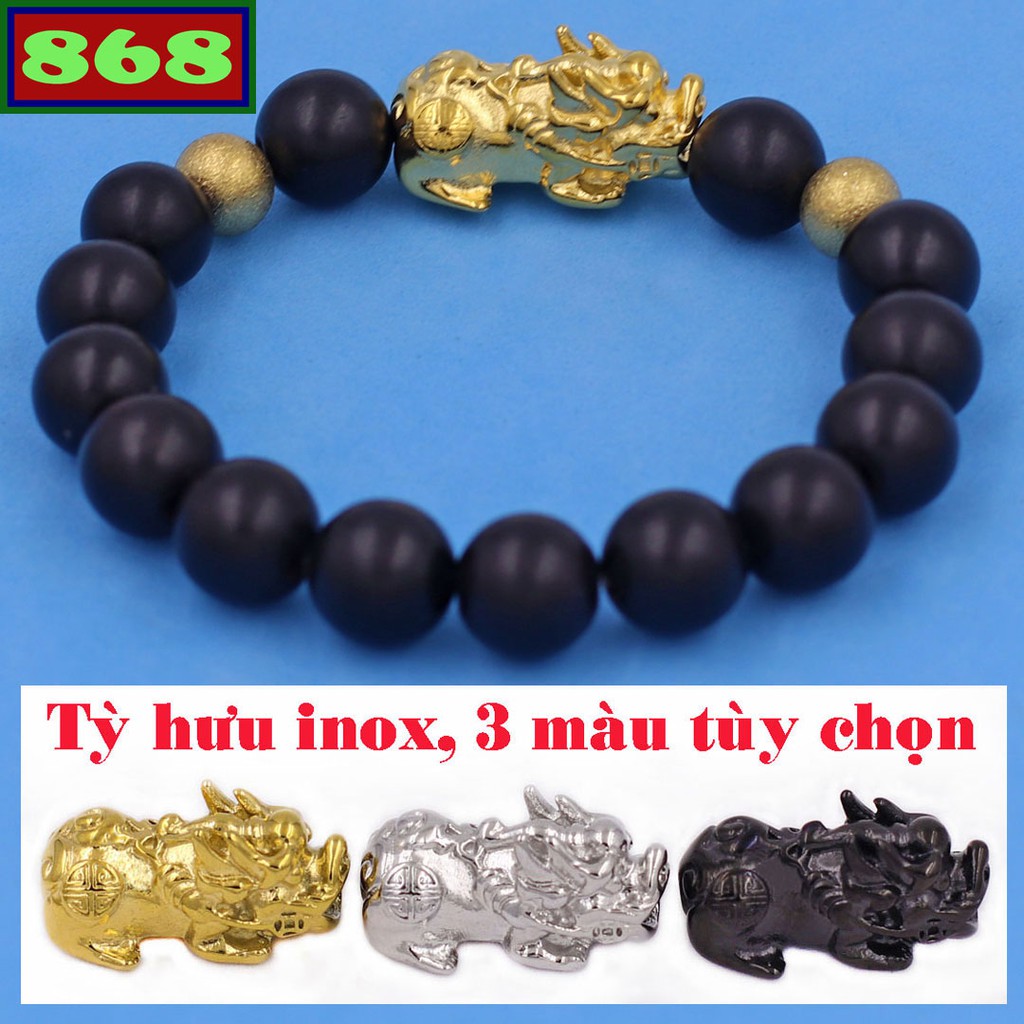 Vòng chuỗi đeo tay gỗ đàn hương đen charm tỳ hưu, bi inox, từ hạt 8 ly đến 18 ly, vòng chuỗi phong thủy