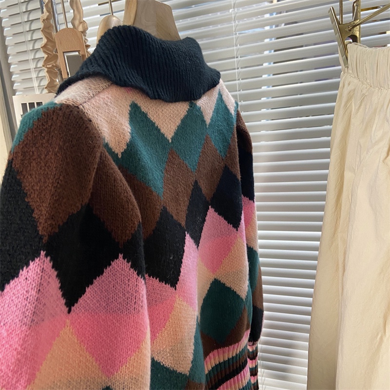 Áo sweater Dệt Kim Dày Chui Đầu Tay Phồng Thêu Họa Tiết Sọc Và Ngọc Lam Thời Trang Mùa Thu Cho Nữ