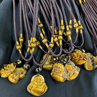 Vòng Cổ Phật Di Lặc Mắt Hổ Vàng Nâu Kèm Dây Đeo Cổ