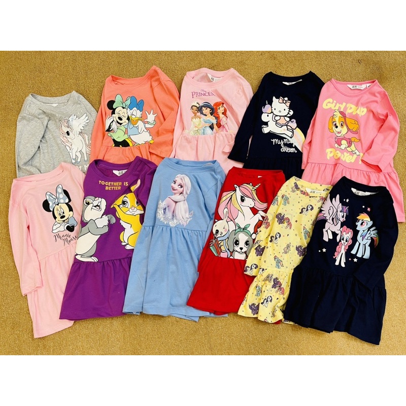 Váy cotton H.M bé gái dư xịn dài tay 2-10 tuổi