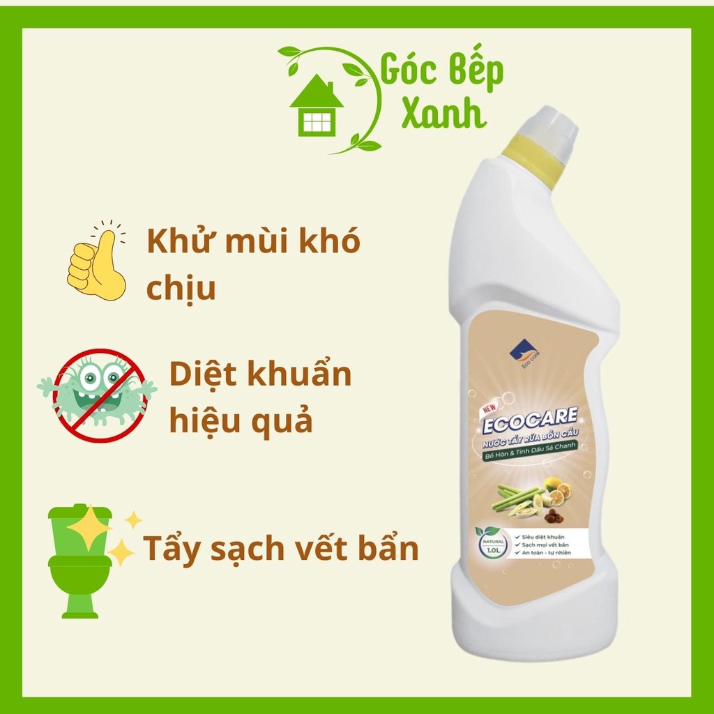 Nước tẩy rửa bồn cầu Ecocare tinh dầu quế, sả chanh, cam bạc hà chà nhà vệ sinh toilet chai 1 Lít