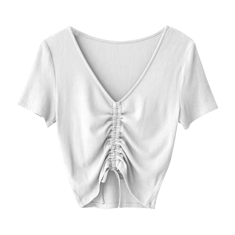 Sports Top Sexy V-neck Drawstring Yoga T-shirt Women Western Style Sports Short-sleeved Loose Fitness Yoga Clothes