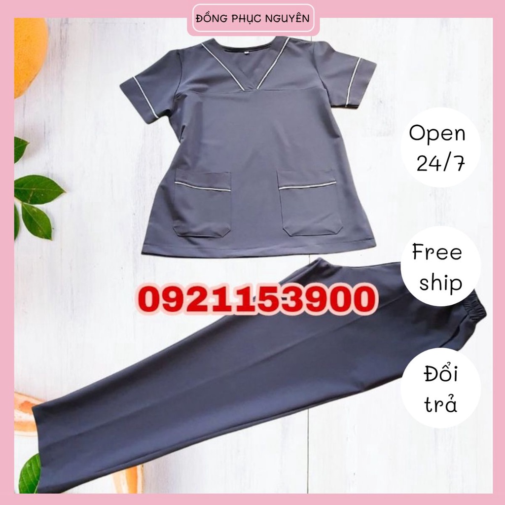 Đồng phục Spa màu xám viền trắng