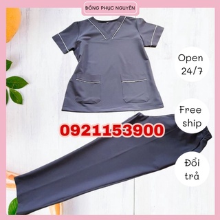 Đồng phục Spa màu xám viền trắng
