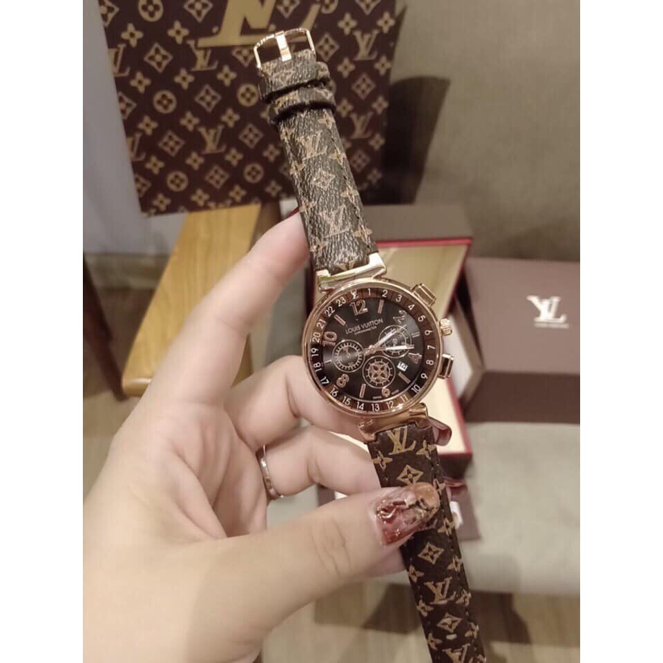 Đồng hồ nữ LV nữ dây da nâu kiểu dáng thời thượng sang trọng, chống nước , bảo hành 12 tháng