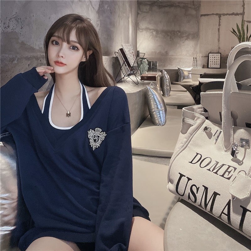 2021 Korean style loose pullover blouse 2-piece set women's mid-length sweater