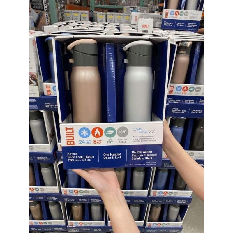 SET BÌNH GIỮ NHIỆT NÓNG LẠNH Built NY Slide Lock 24oz Stainless Steel Bottle