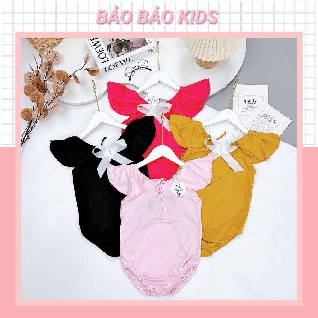 Bộ bơi bikini liền thân 1 mảnh cho bé gái màu trơn phối nơ dễ thương (15-30kg) - Baobaokids