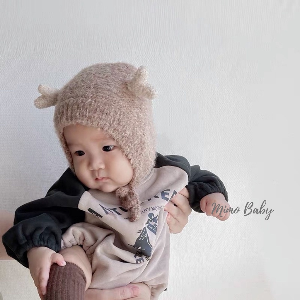 Mũ len nhung cột dây đôi gạc nai nhỏ xinh cho bé mimo baby ML48