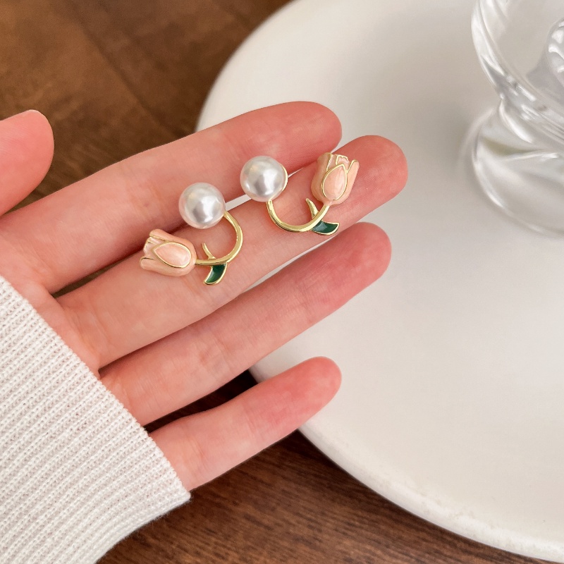 Bông Tai Mạ Bạc 925 Hình Hoa Tulip Phong Cách Hàn Quốc Cho Nữ