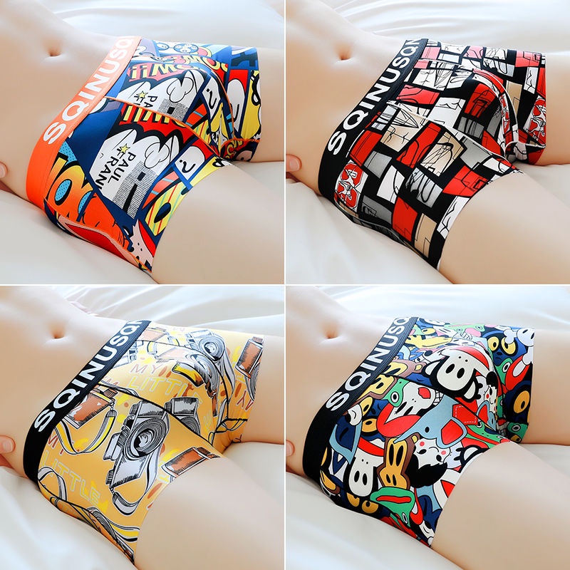 Set 4 quần lót boxer thoáng khí in họa tiết graffiti cho nam