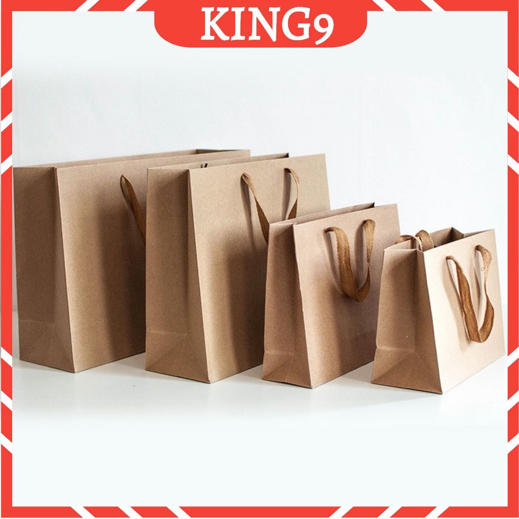 Túi quà giấy màu nâu kraft quai vải chất liệu dày có nhiều size lựa chọn phụ kiện quà tặng KING9