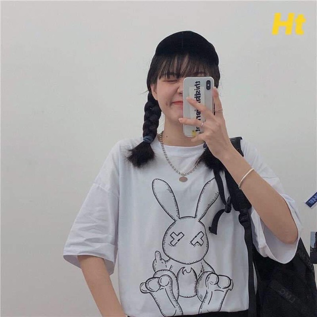 Sét áo thỏ rabit + quần đùi trơn đen HT11
