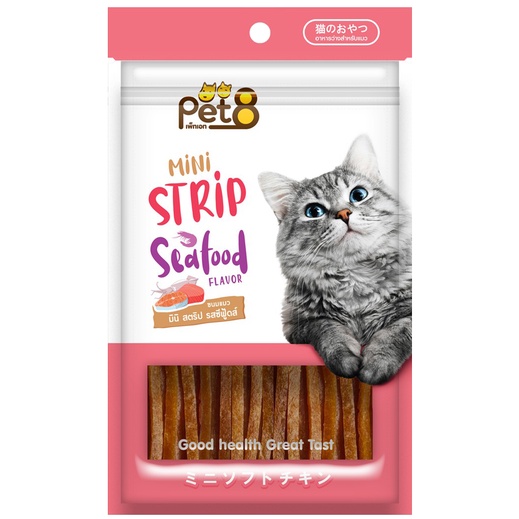 Snack Bánh thưởng cho mèo PET8 Cat Snack Mini Strip Nhiều Hương Vị 35G