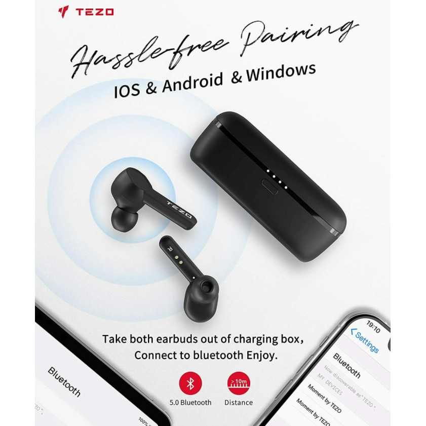 Tai nghe bluetooth Tezo Moment, bluetooth 5.0, kháng nước ipx8 phù hợp gym và du lịch