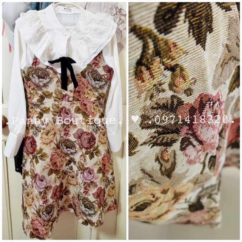 Set đầm yếm hoa kèm áo sơmi+nơ nhung vintage, style ulzzang Hàn Quốc 🌻 Panny Boutique 🌻