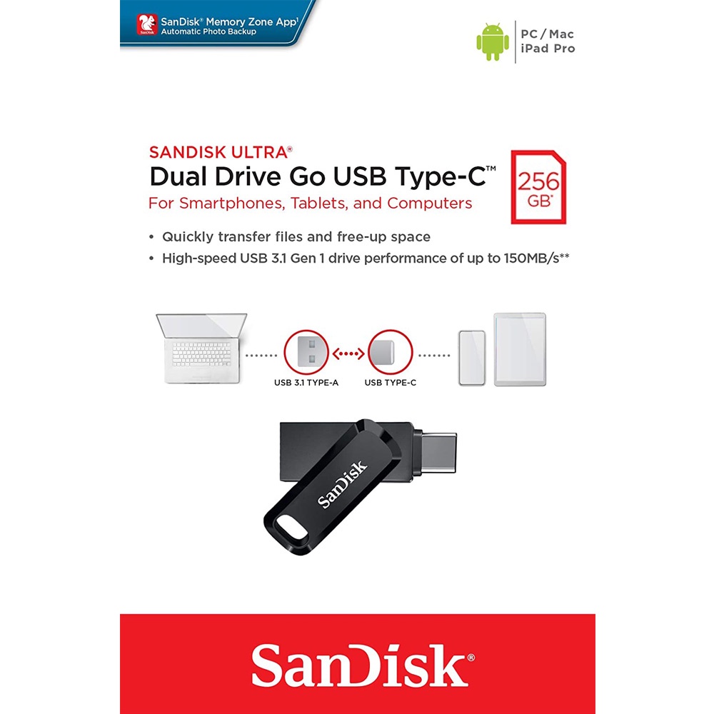 USB 3.1 Sandisk Ultra Dual Drive Go TypeC DDC3 256GB OTG SDDDC3256GA46