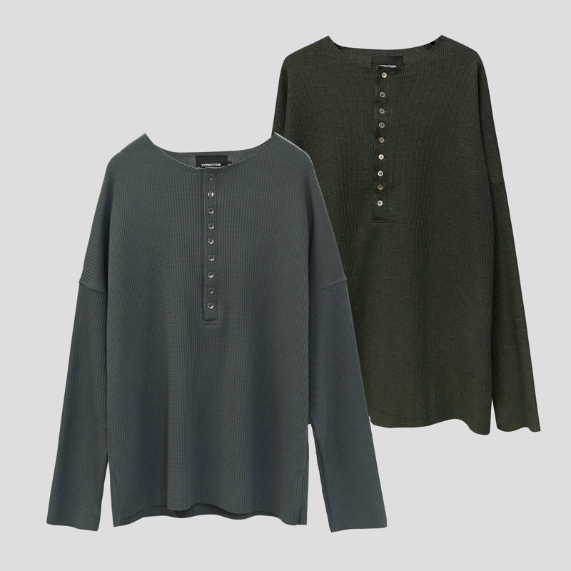 ÁO THUN TAY DÀI UNISEX OVERSIZE 9 NÚT - HYPNOTISM “OLIVE”
