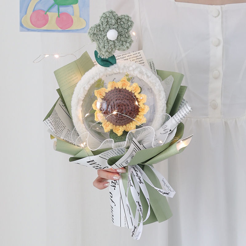 Sản Phẩm Hoàn Thiện Bó Hoa Hướng Dương Bằng Len Dệt Kim Sáng Tạo Làm Quà Tặng Sinh Nhật / Valentine Cho Bé Gái